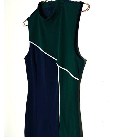 ALEXIA ADMOR Green Navy Colorblock Sleeveless Crepe Sheath Midi Dress Size M - Picture 10 of 13